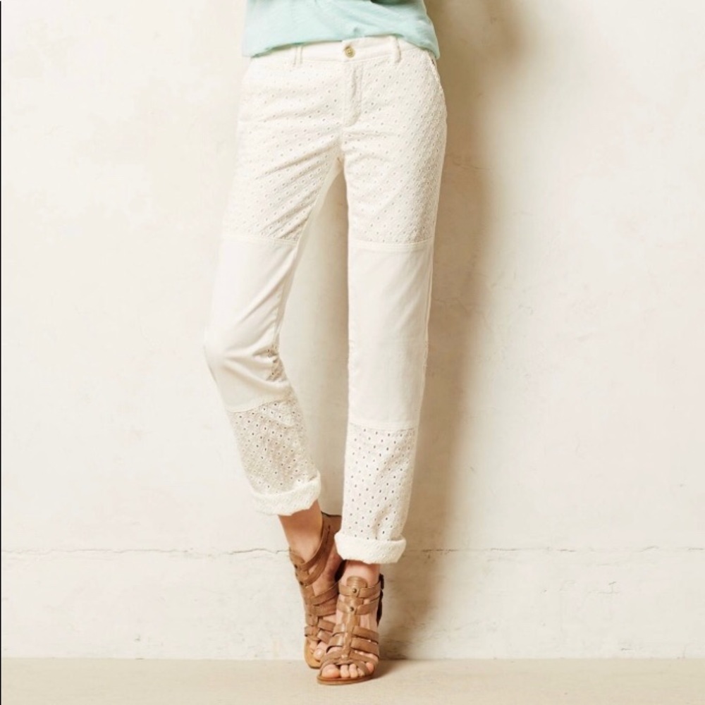 Anthropologie White Hyphen Eyelet Chinos